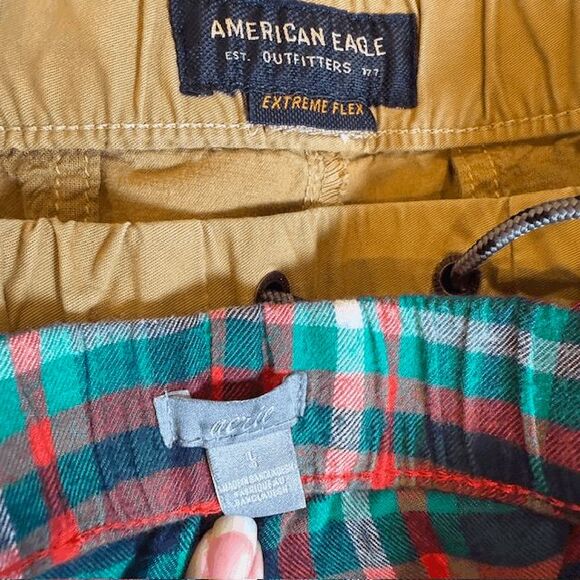 American Eagle Bundle of 2 Men's Khaki Joggers & Flannel Lounge Pants Size L/LT - Picture 2 of 6